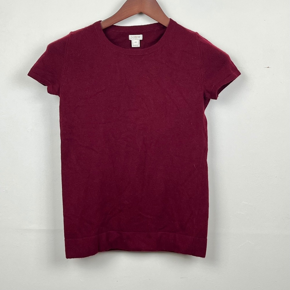 J.Crew Merino Wool Blend Short Sleeve Sweater XXS Burgundy Capsule Layer Quiet